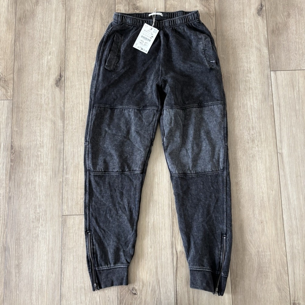 NWT Zara Jogger Pants Kids 13/14 Gray Terry Cargo Pockets Elastic Waist Zip Hem